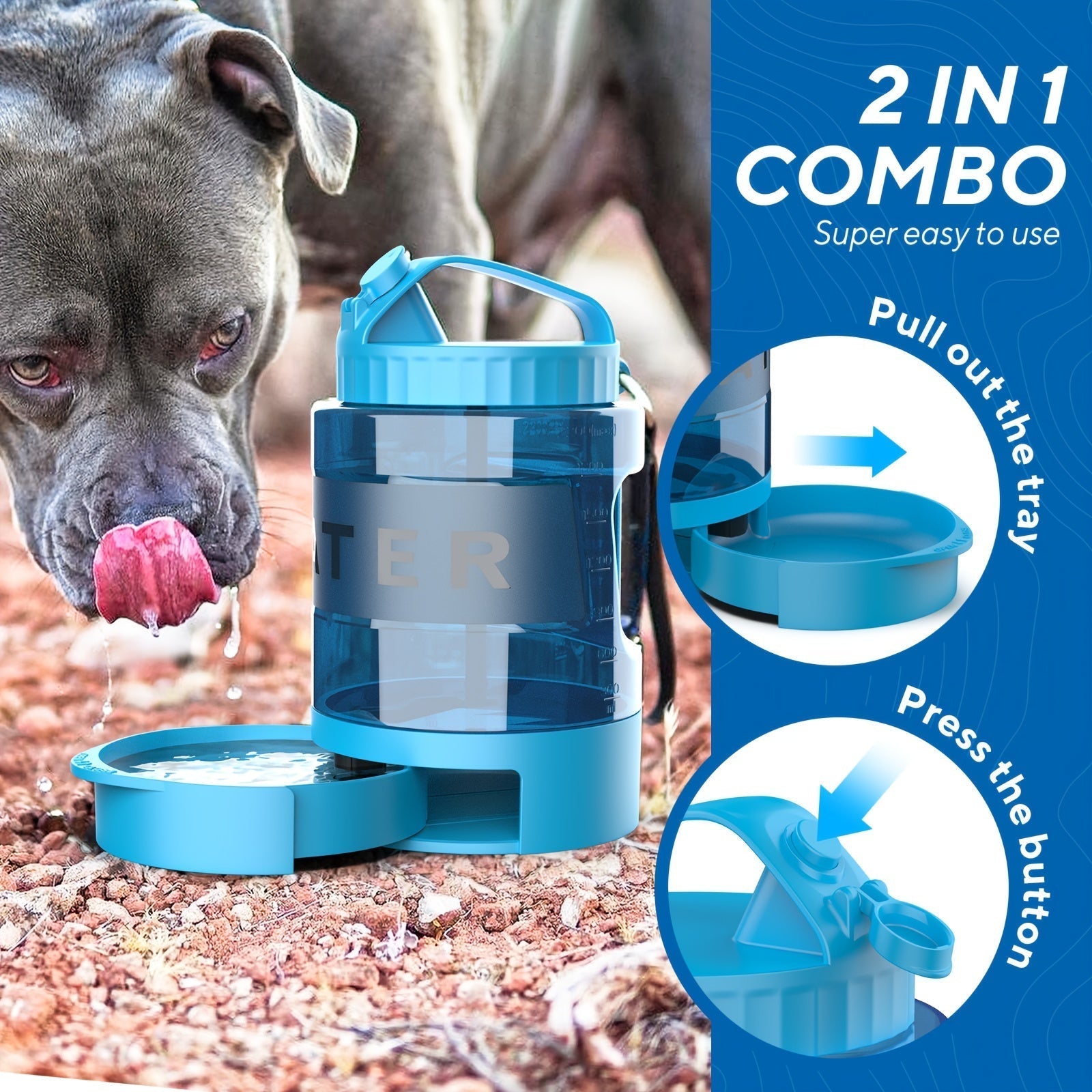 AquaTails | Hunde-Trinkflasche To-Go | 2,18L Volumen & Faltbare Schale | Für Outdoor, Reisen & Abenteuer