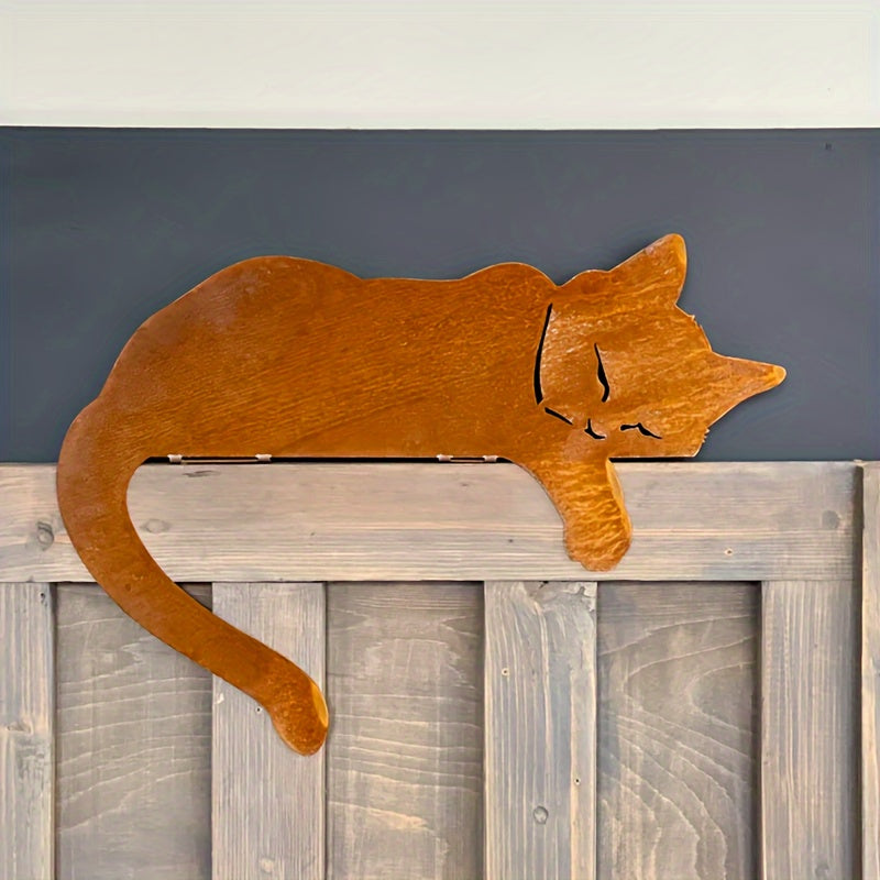 GardenPaws | Gartenfigur Schlafende Katze | Wetterfestes Eisen | Rustikales Design für Außenbereiche