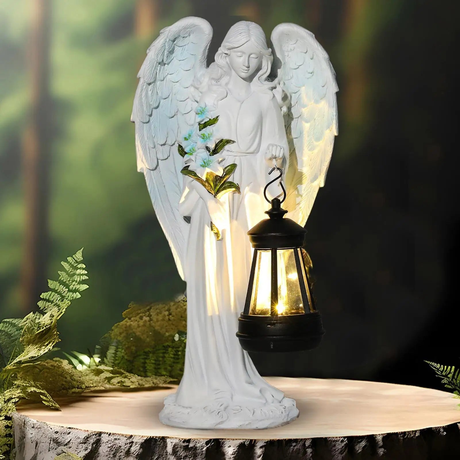 Auralis | Solar Engel Statue | Wetterbeständig & Beleuchtet | 20 × 10 × 8 cm | Harz Garten-, Terrassen- & Gedenkornament