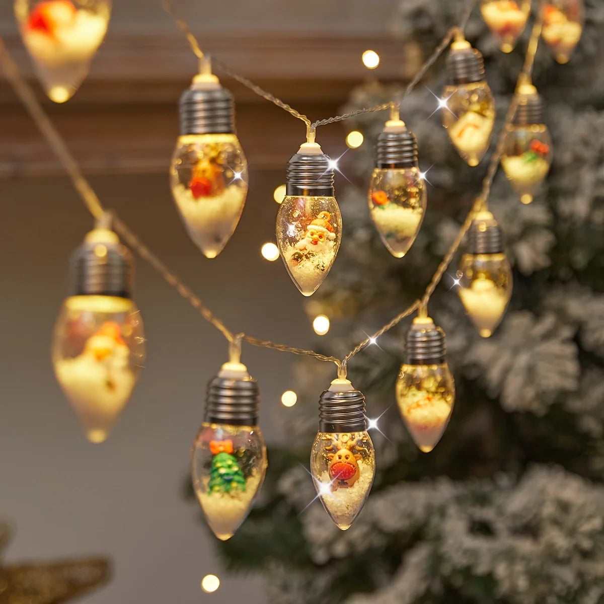 LED-Schneeball-Lichterkette "FrostyGlow" | 2 m Länge | 10 LEDs | Batteriebetrieben | Weihnachts- und Neujahrsdekoration