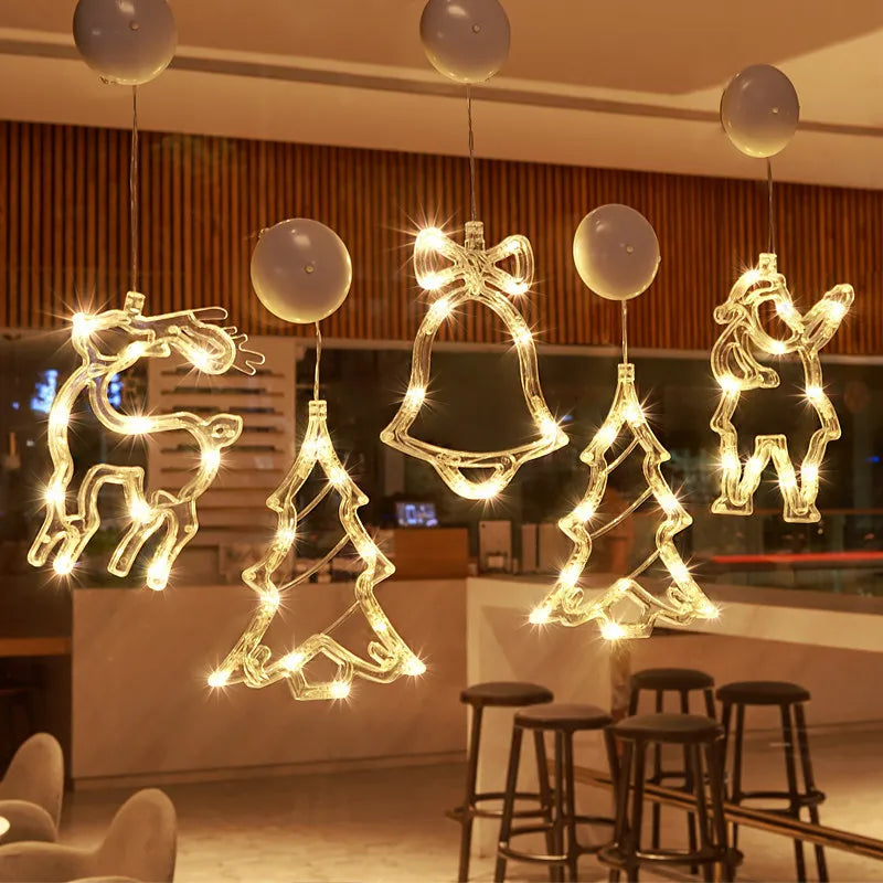 LED Fensterlicht GlowSnow | Weihnachts-Saugnapflampe | Weihnachtsmann- & Schneeflocken-Design | Batteriebetrieben | Warmweiß