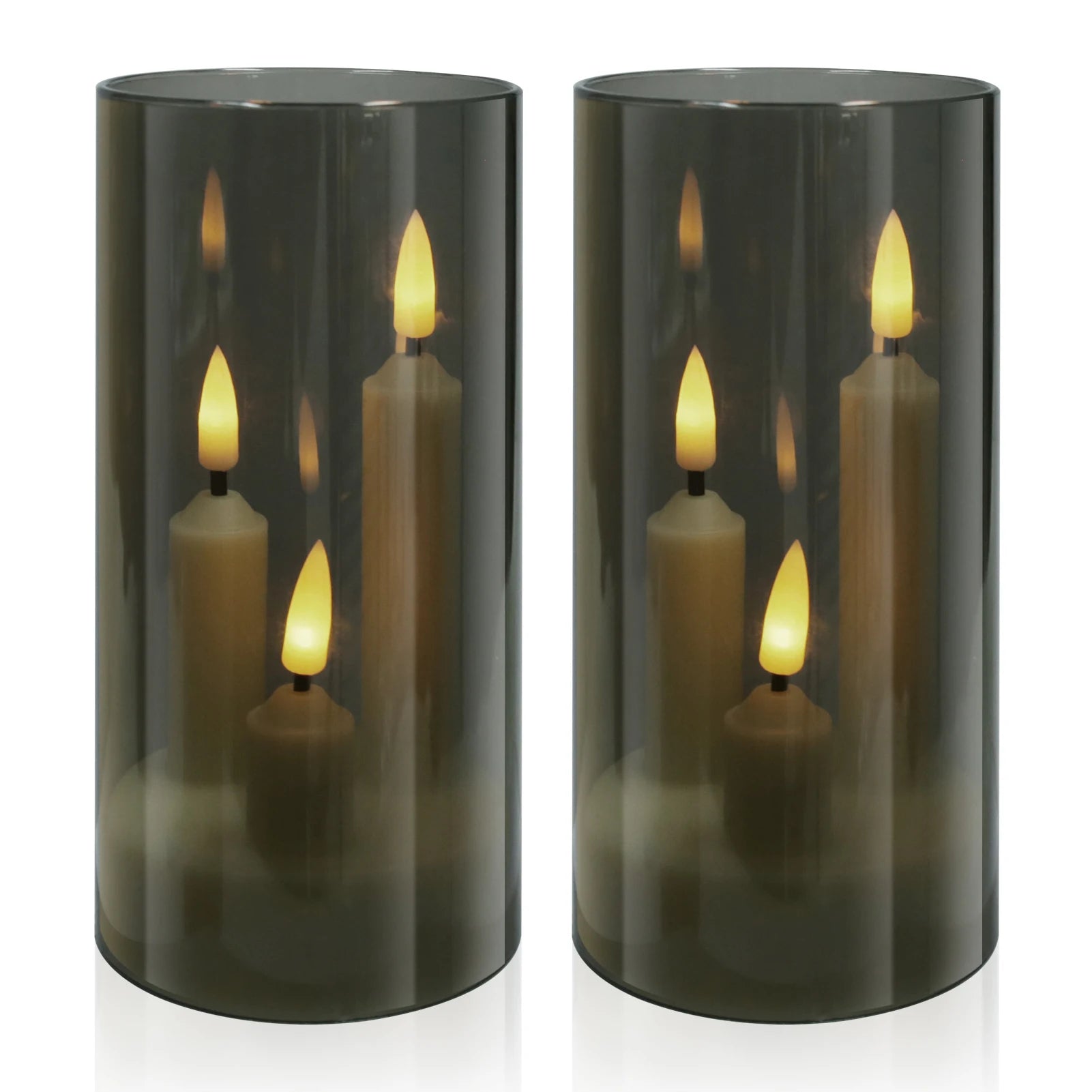 LumoAura LED-Kerze mit Dreifach-Dochten | Glasumhüllter Flackernder Flammeneffekt | Batteriegetriebene, Flammenlose Kerze | Sicher und Authentisch | Warmweißes Licht