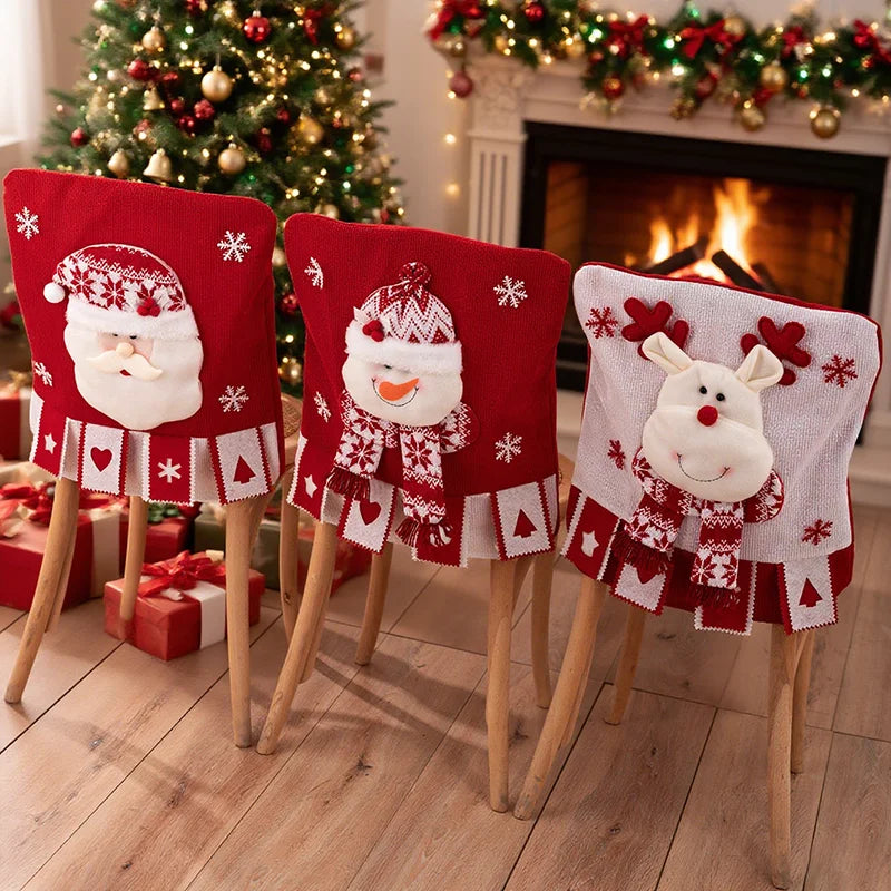 Noelvira | Weihnachts-Stuhlhusse | Plüsch-Stuhlbezug mit Weihnachtsmann-Motiv | Festliche Dekoration für Esszimmer & Küche | Weihnachtsdekoration 2025