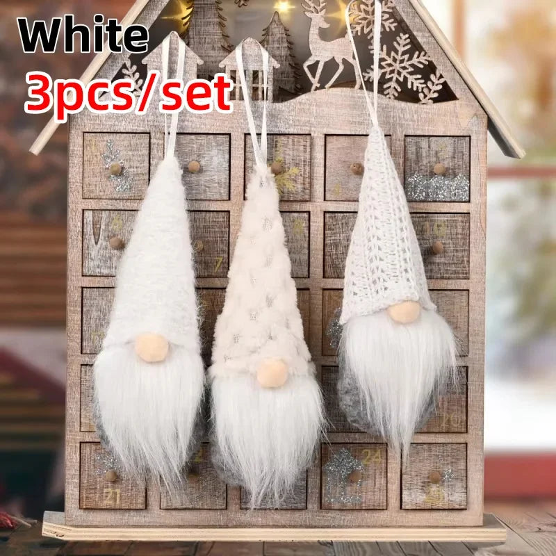 NordiTomte Weihnachtswichtel 3-teiliges Set | Strickstoff und Plüsch | Hängende Dekorationen für Weihnachtsbaum & Zuhause | Skandinavische Wichtel Deko