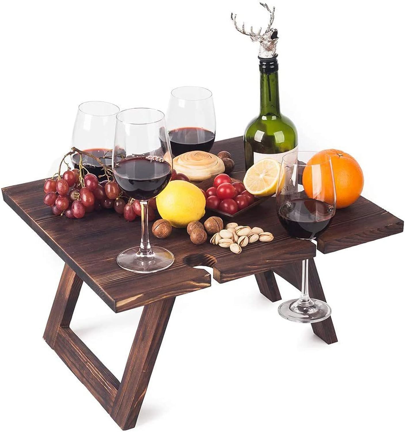 Vinalora | Klappbarer Weintisch | Halter für Flasche & Gläser | Picknick, Garten & Camping