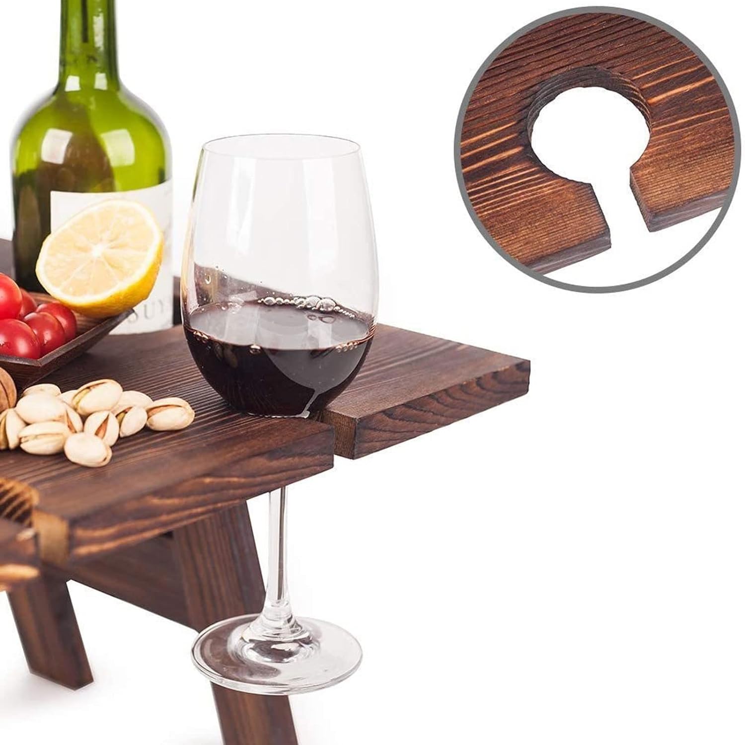 Vinalora | Klappbarer Weintisch | Halter für Flasche & Gläser | Picknick, Garten & Camping