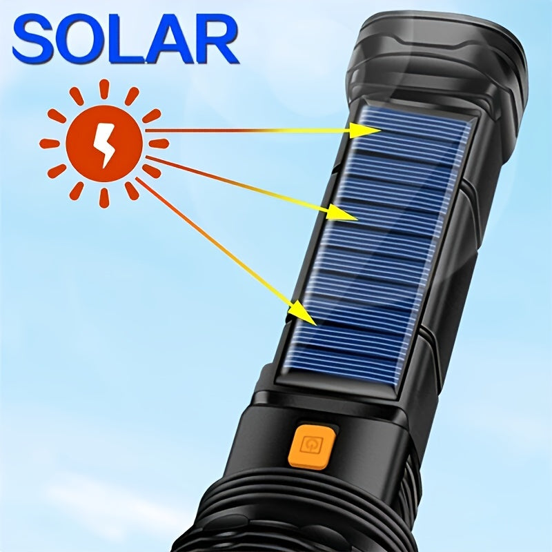 LED-Taschenlampe Solaytor Pro | Solar LumaPower | LED-Taschenlampe Solar & USB | Mit COB-Seitenlicht & Wasserdicht | Perfekt für Outdoor& USB Aufladbar | Mit COB-Seitenlicht | Wasserdicht IP45 | 18 × 6 cm
