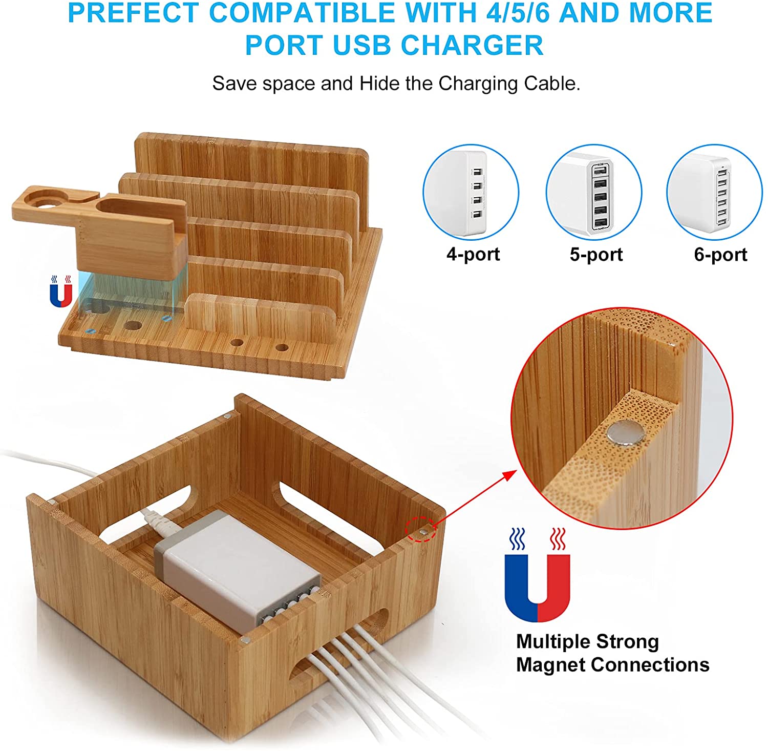 BambooCharge 5 | 5-in-1 Ladestation | Nachhaltig aus Bambus | Integrierte Halterung & Kabelmanagement