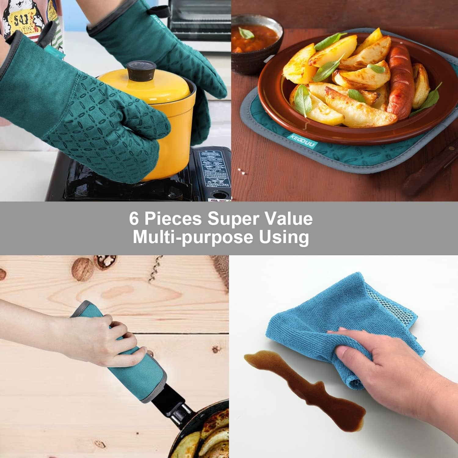 GripTiva HeatSet | Silikon-Ofenhandschuhe 6-teilig | Hitzebeständig bis 260 °C