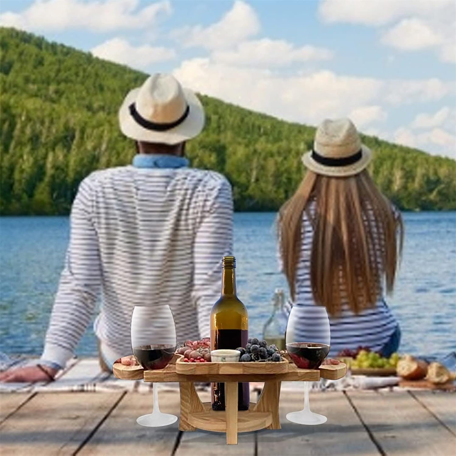 Lunavino | Faltbarer Obst- & Weintisch | Natürliches Holzdesign | Picknick, Garten & Camping