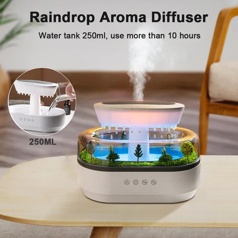 Aroma Luftbefeuchter RainGlow | 250 ml | Mit Farbwechsellicht, Weißem Rauschen & Musik | Ätherischer Öl-Diffusor | EU-Stecker