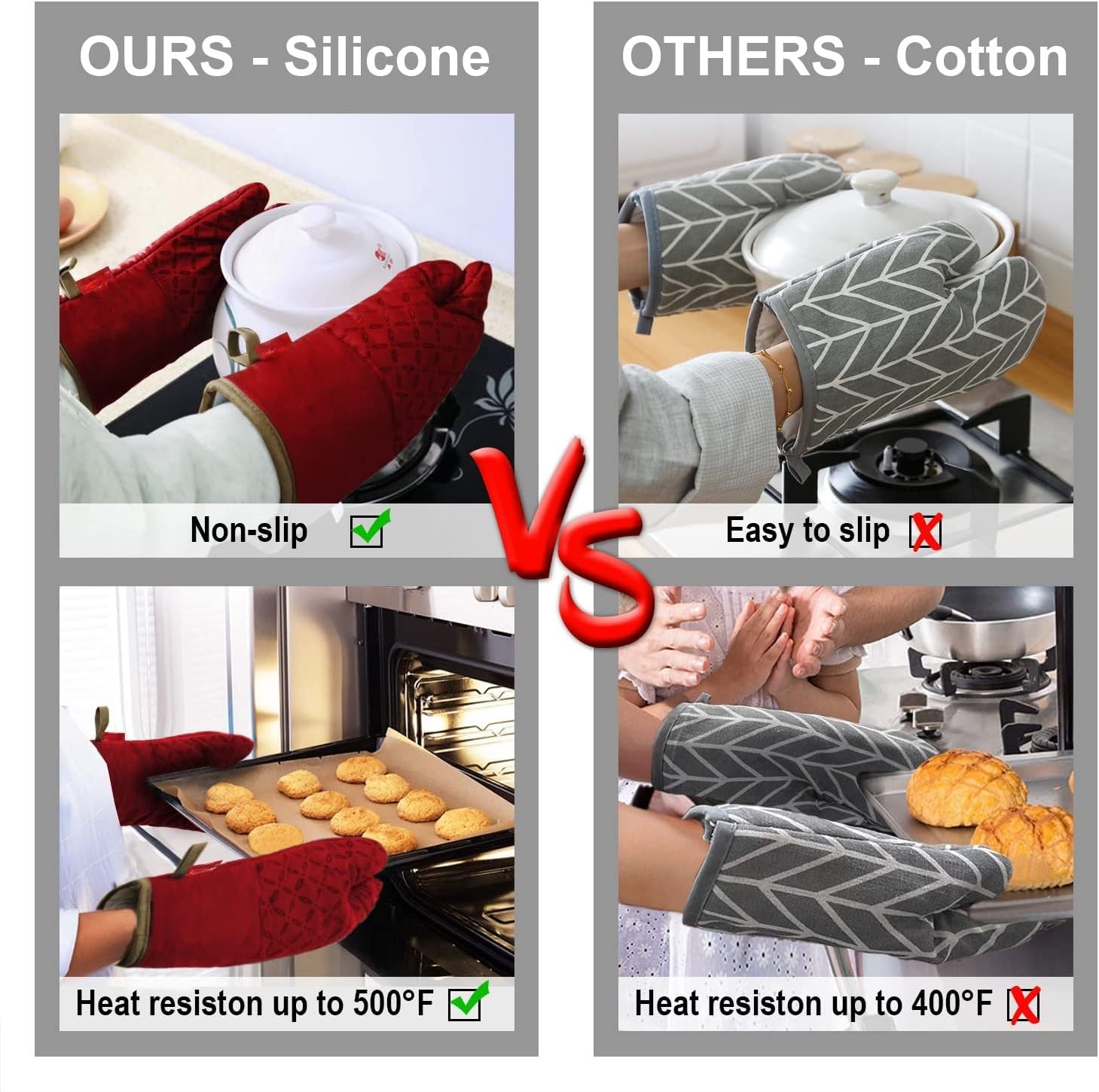 GripTiva HeatSet | Silikon-Ofenhandschuhe 6-teilig | Hitzebeständig bis 260 °C
