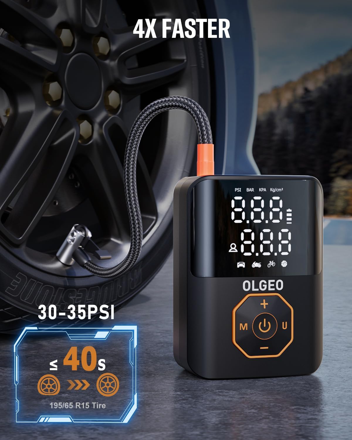 PowerFill | Akku-Luftkompressor 18000mAh | Tragbare Reifendruckpumpe für Auto, Motorrad & Fahrrad | 160 PSI Leistung