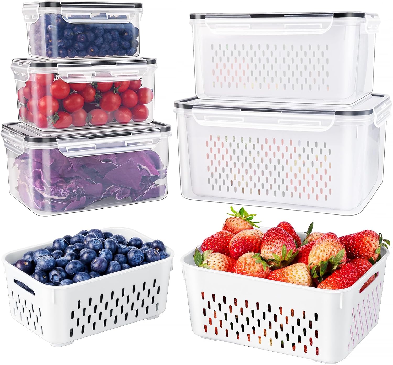 FreshKeep Frischhaltedosen Set | 5-teilig | Auslaufsicher & Mikrowellengeeignet | Mit Siebeinsatz