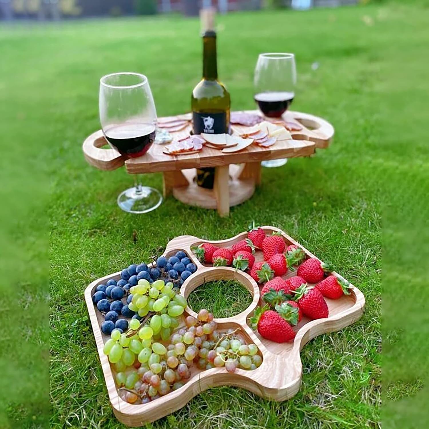 Lunavino | Faltbarer Obst- & Weintisch | Natürliches Holzdesign | Picknick, Garten & Camping
