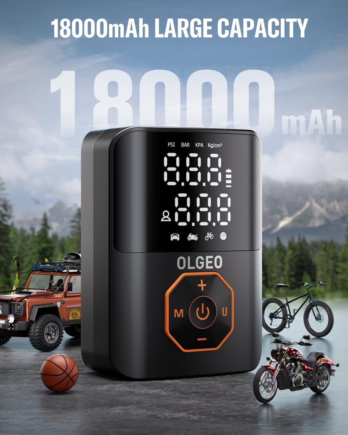 PowerFill | Akku-Luftkompressor 18000mAh | Tragbare Reifendruckpumpe für Auto, Motorrad & Fahrrad | 160 PSI Leistung