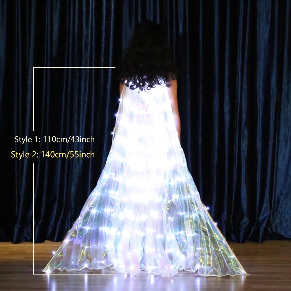 LED-Flügelkostüm LumiWings | Beleuchteter Feenumhang | 140 cm / 110 cm | Inklusive Teleskopstäben & Schalter | Ideal für Bühne, Party & Show