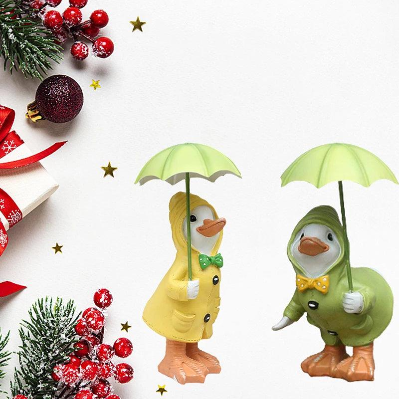 2-teiliges Enten-Gartenfiguren-Set | Handbemalt | Wetterbeständiges Harz | 12x6 cm