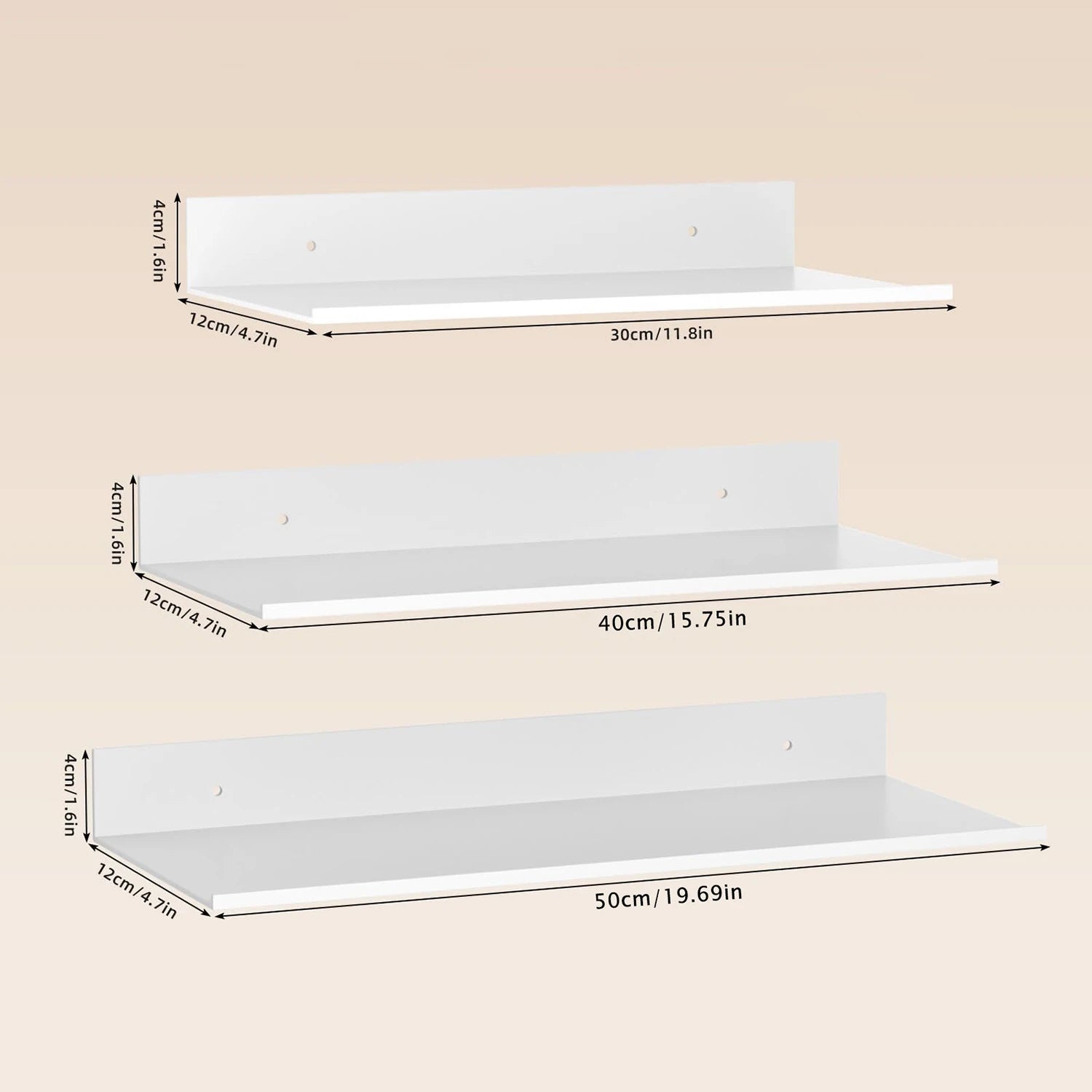 Metallura | Metall schwebendes Wandregal | Platzsparendes Aufbewahrungsregal 30/40/50 cm für Badezimmer, Küche & Schlafzimmer