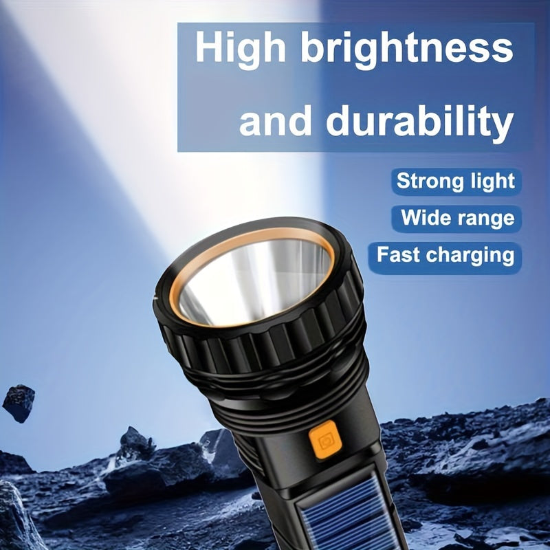 LED-Taschenlampe Solaytor Pro | Solar LumaPower | LED-Taschenlampe Solar & USB | Mit COB-Seitenlicht & Wasserdicht | Perfekt für Outdoor& USB Aufladbar | Mit COB-Seitenlicht | Wasserdicht IP45 | 18 × 6 cm