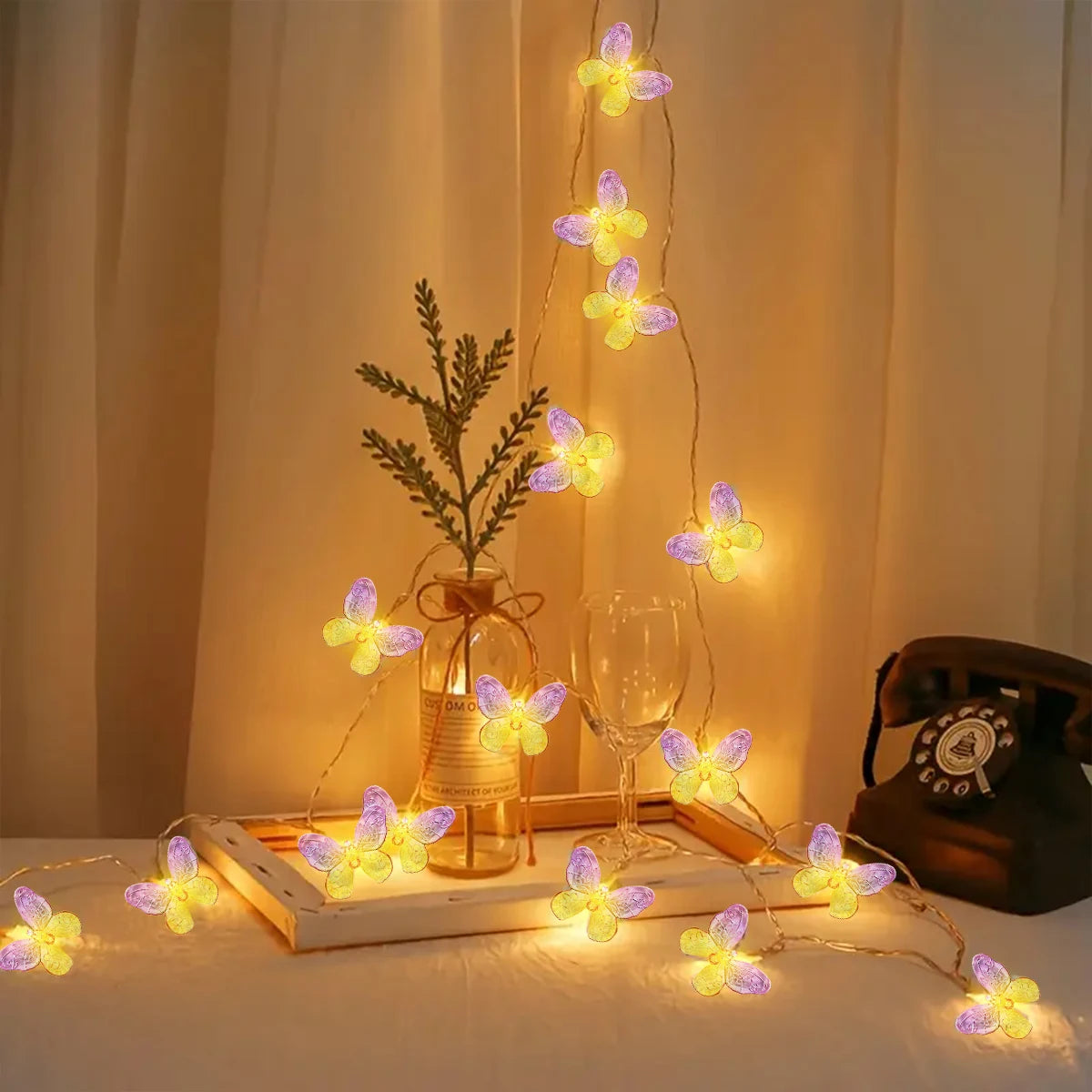 LumiFleur Schmetterlings-Lichterkette | 10 oder 20 LEDs | Pink und Gelb | Romantische Wohn- & Gartendekoration