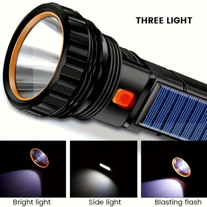LED-Taschenlampe Solaytor Pro | Solar LumaPower | LED-Taschenlampe Solar & USB | Mit COB-Seitenlicht & Wasserdicht | Perfekt für Outdoor& USB Aufladbar | Mit COB-Seitenlicht | Wasserdicht IP45 | 18 × 6 cm