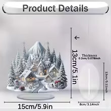 ArcticGlow | Acryl-Weihnachtsschmuck | Schneedorf mit Rentierszene | Flacher 2D-Stil