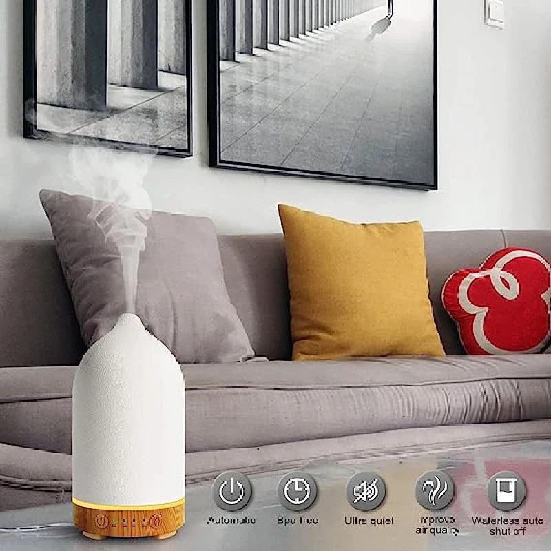 Aromisca Keramik Aroma-Diffuser | 100 ml Ultraschall-Luftbefeuchter | 7 LED-Farben & Timer | Handgefertigter Stil | EU-Stecker