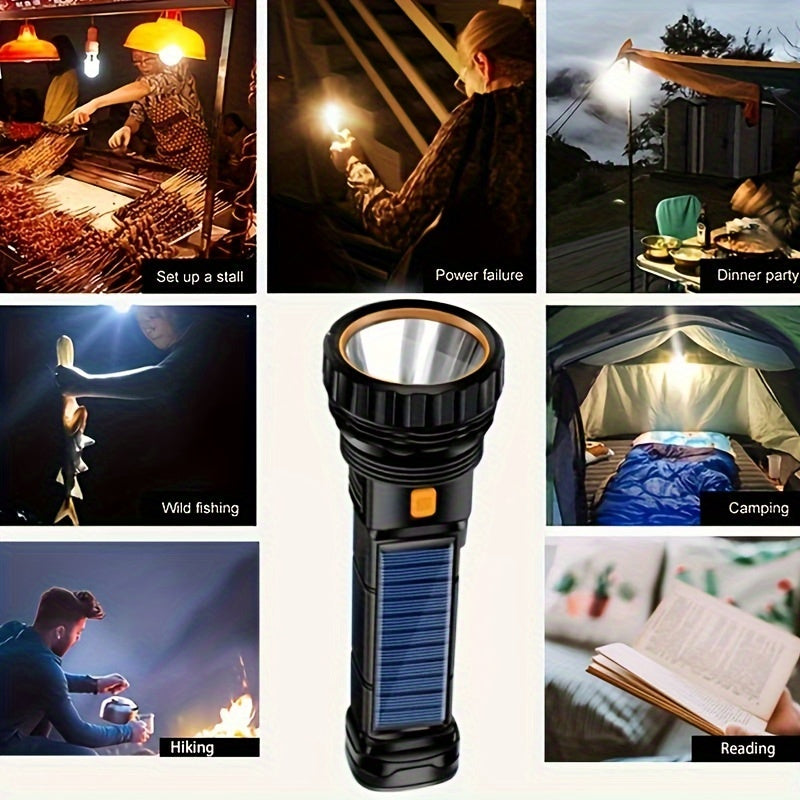 LED-Taschenlampe Solaytor Pro | Solar LumaPower | LED-Taschenlampe Solar & USB | Mit COB-Seitenlicht & Wasserdicht | Perfekt für Outdoor& USB Aufladbar | Mit COB-Seitenlicht | Wasserdicht IP45 | 18 × 6 cm