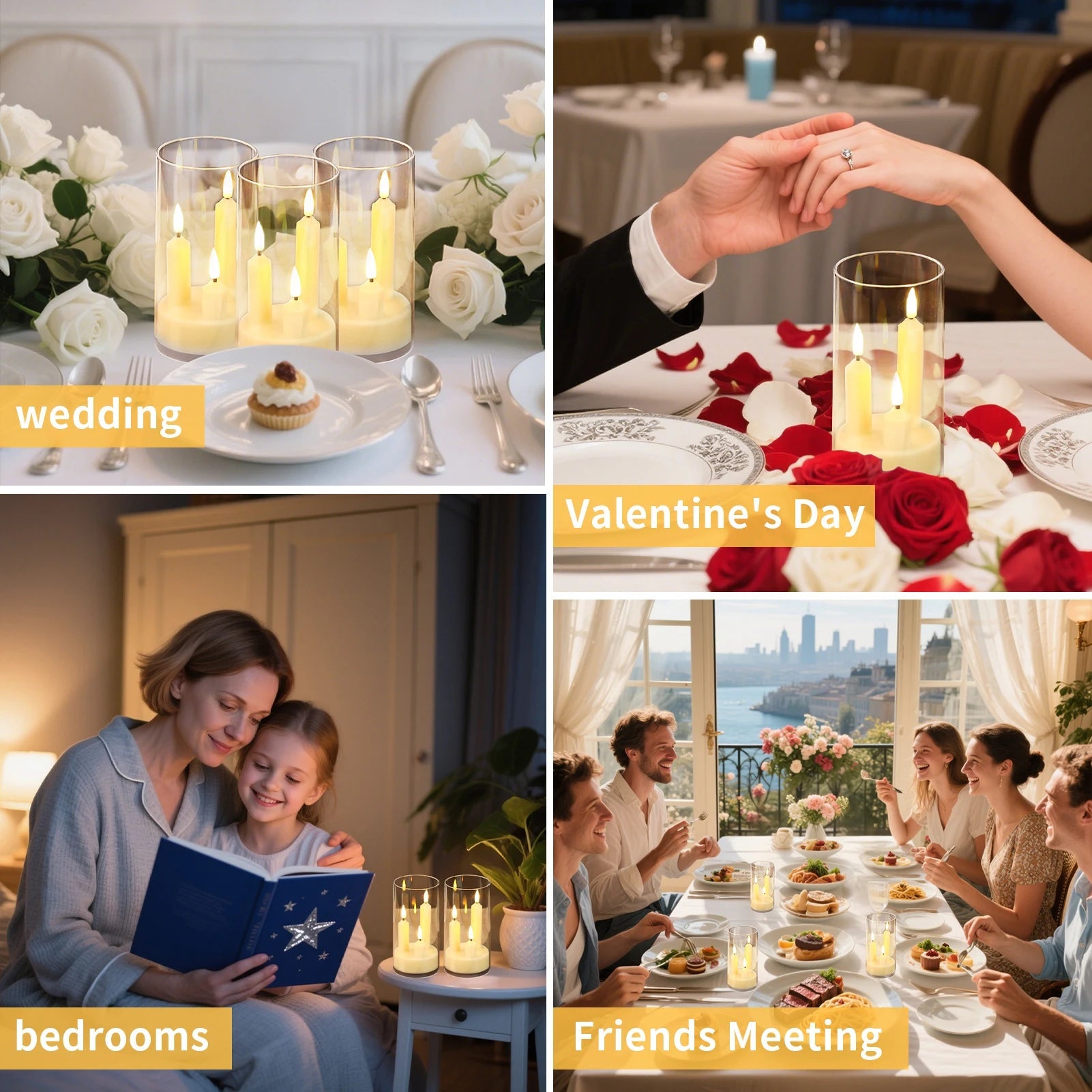 Lunavera | 3-in-1 Flammenlose LED-Spitzkerze | Inklusive 15 cm Lampenschirm | Batteriebetrieben & Flackernder Effekt | Ideal für Weihnachten, Hochzeiten & Dekoration