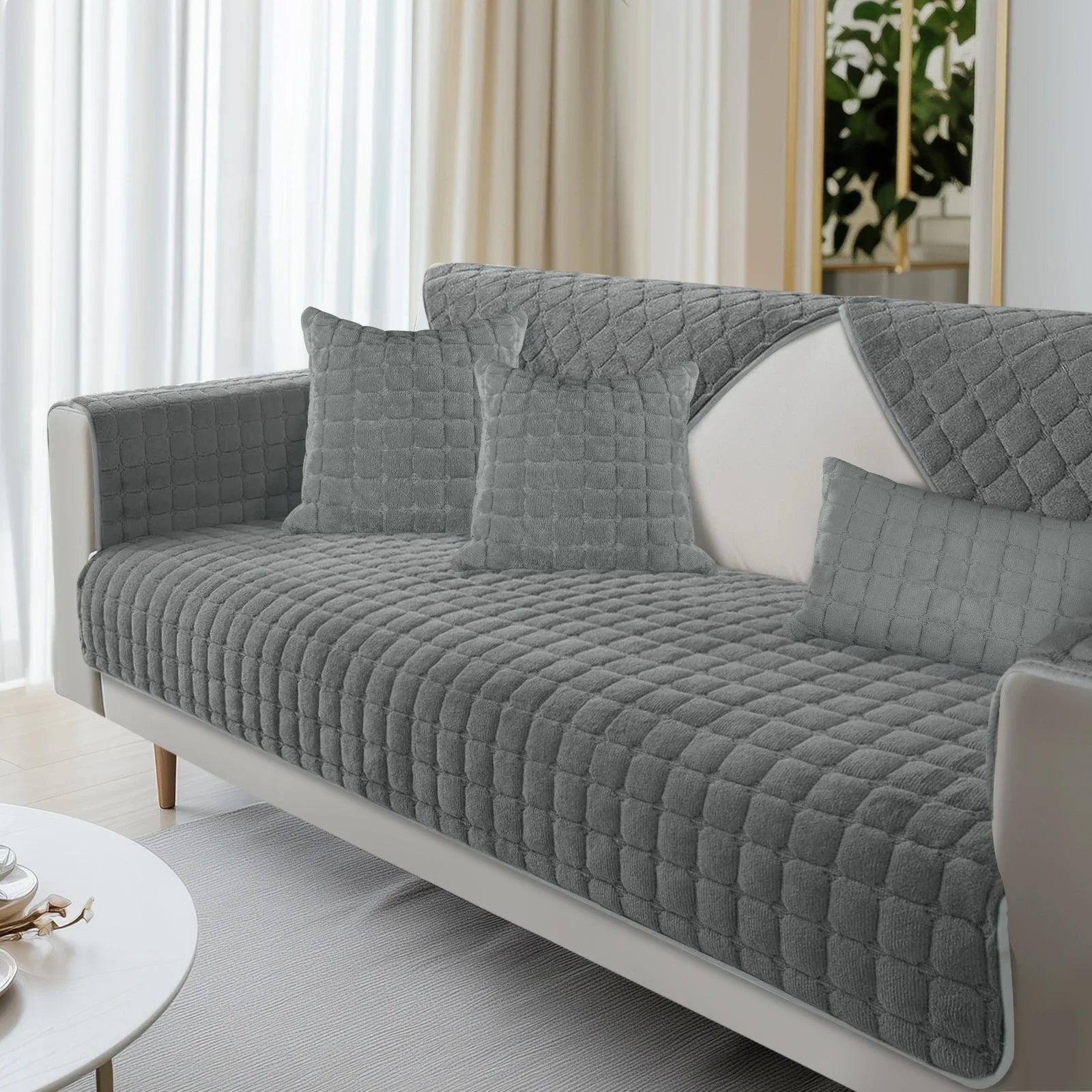 Velvoria | Samtsofa-Schutzbezug | Plüsch, Steppung & Weich | Rutschfester, Waschbarer Möbelbezug für Couch & Ecksofa