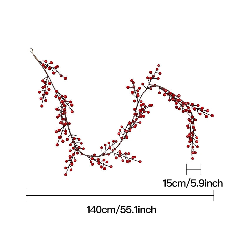 BerryLux Christliche Girlande mit roten Beeren | Einzelstück | Künstliche Beeren-Girlande zur Dekoration von Tischen, Kaminen & Türen | Stilvolle Winter- & Weihnachtsdekoration