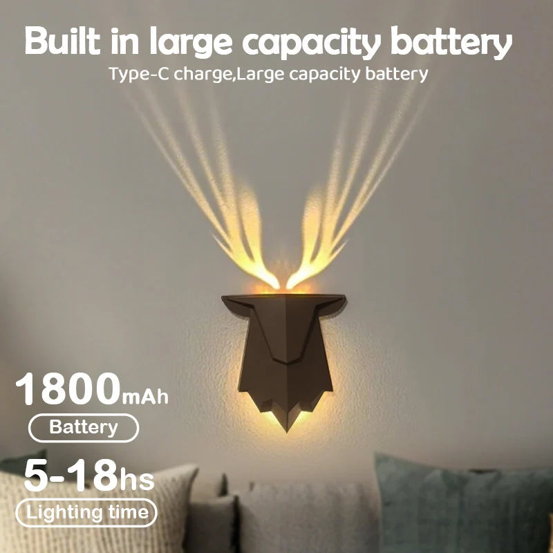 LumiHirsch Nachtlicht | Wiederaufladbar | 3 Helligkeitsstufen & Stufenloses Dimmen | Schlafzimmer Wand- und Tischlampe