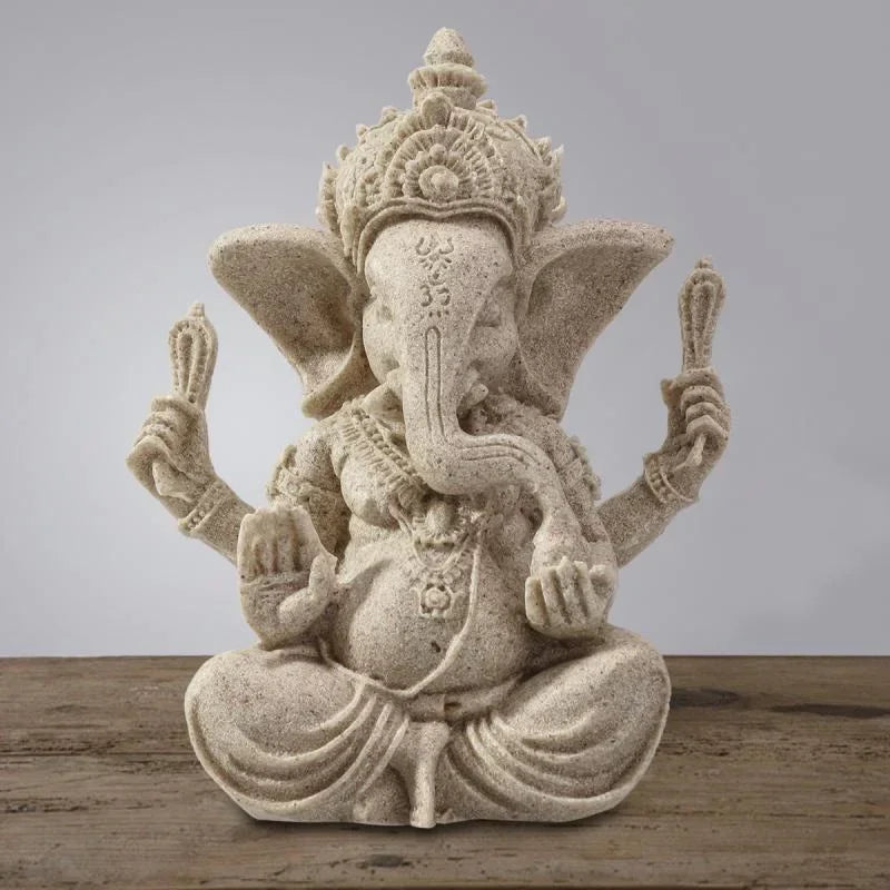 Anuvira | Ganesha Elefantenfigur | Handgefertigte Sandsteinoptik | Spirituelle Wohn- & Meditationsdekoration | 7,5 × 6 × 9,5 cm