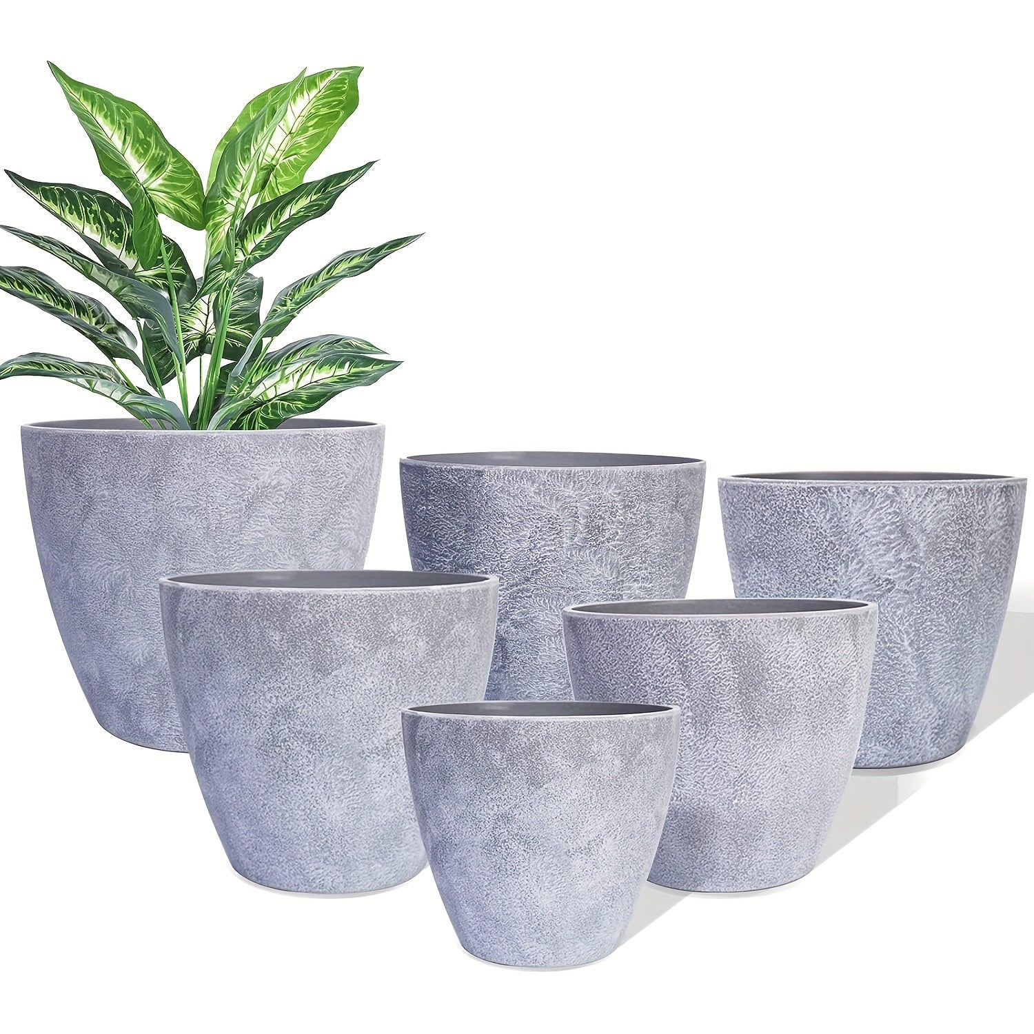 Greenora | 6er-Set Pflanztöpfe rund aus Kunststoff | Mit Ablaufloch, wetterfest & modernes Design | Für Balkon, Terrasse, Garten & Innenbereich