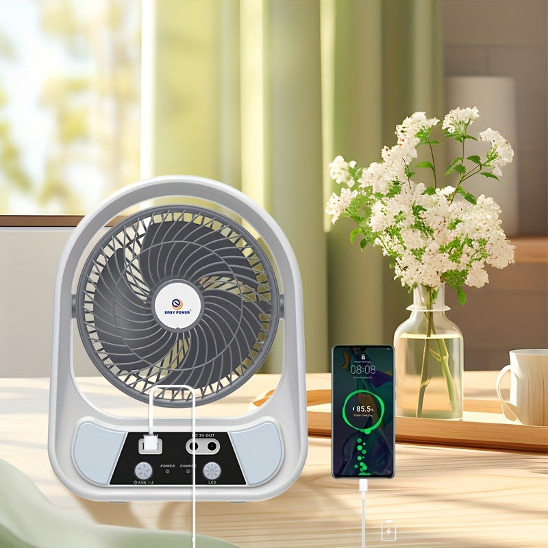 SolarAir | Tragbarer Solar-Ventilator | LED-Beleuchtung & Powerbank | Kompakt und Mobil