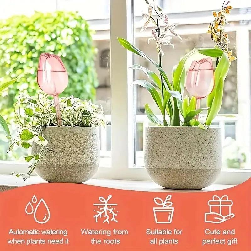 Floryna Bewässerungskugeln | Automatische Pflanzenpflege | Tulpenform Rosa | 2er/4er Set