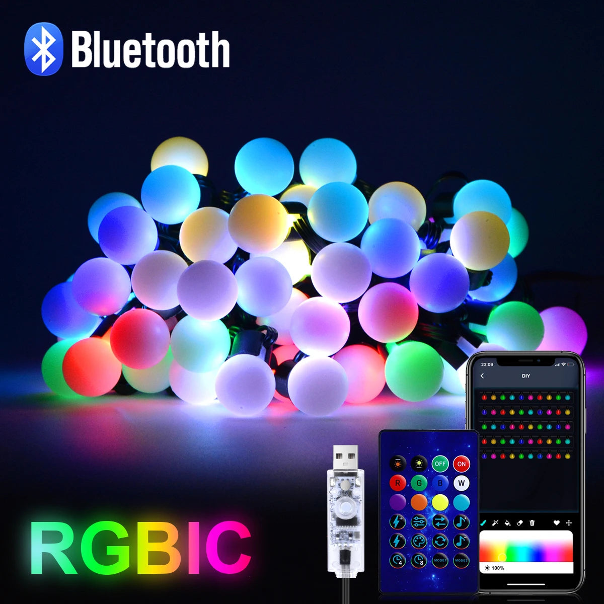 GlowFest G18 LED-Lichterkette | 10 m Länge | 50 LED-Lampen | USB-betrieben | IP44 wasserdicht | Geeignet für Innen- und Außenbereich