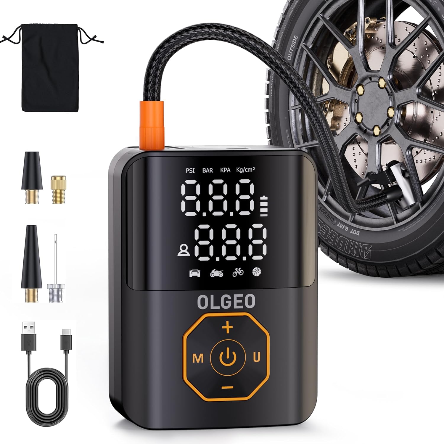 PowerFill | Akku-Luftkompressor 18000mAh | Tragbare Reifendruckpumpe für Auto, Motorrad & Fahrrad | 160 PSI Leistung