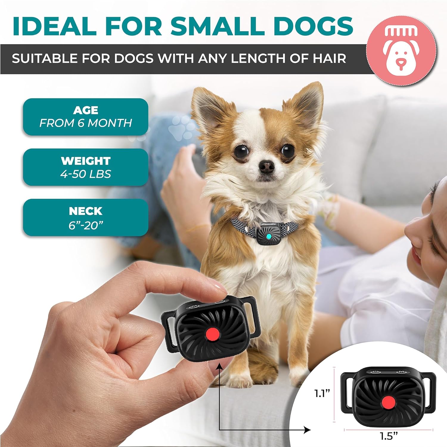 BelloCalm Antibellhalsband | Für Kleine Hunde | 4 Vibrationsstufen | Intelligente Geräuscherkennung