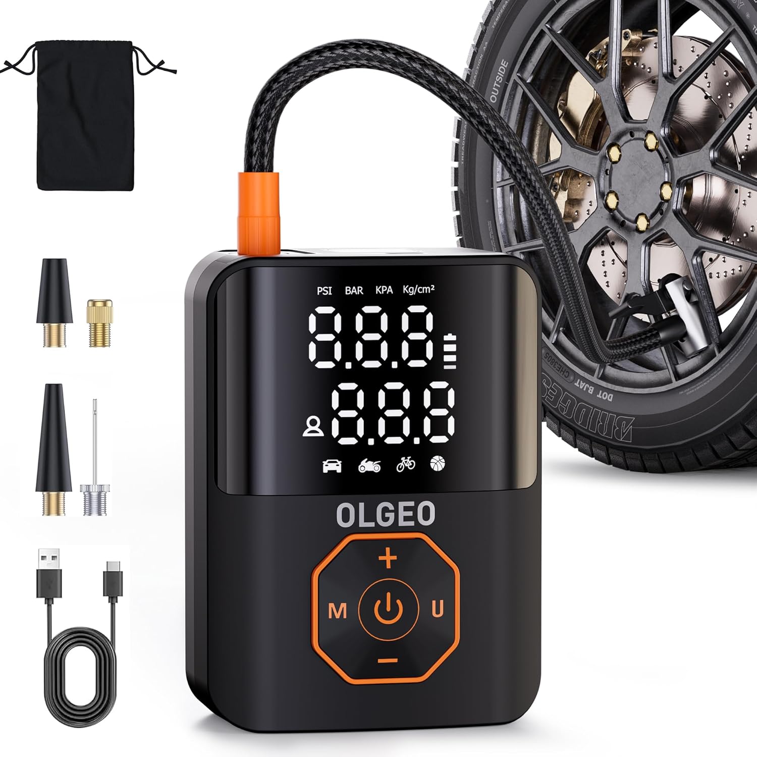PowerFill | Akku-Luftkompressor 18000mAh | Tragbare Reifendruckpumpe für Auto, Motorrad & Fahrrad | 160 PSI Leistung