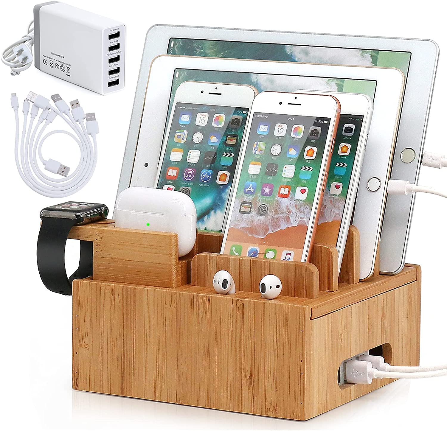BambooCharge 5 | 5-in-1 Ladestation | Nachhaltig aus Bambus | Integrierte Halterung & Kabelmanagement