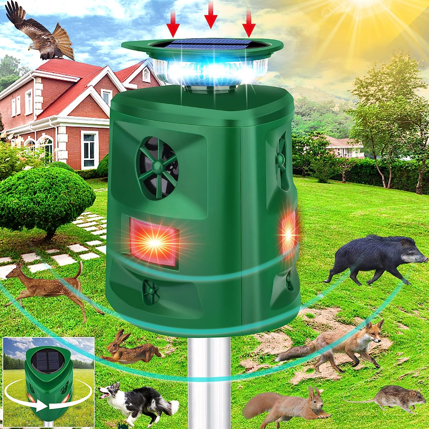 Repelion SolarGuard | Tierabwehrgerät | Ultraschall | 360° Sensor | Wetterfest
