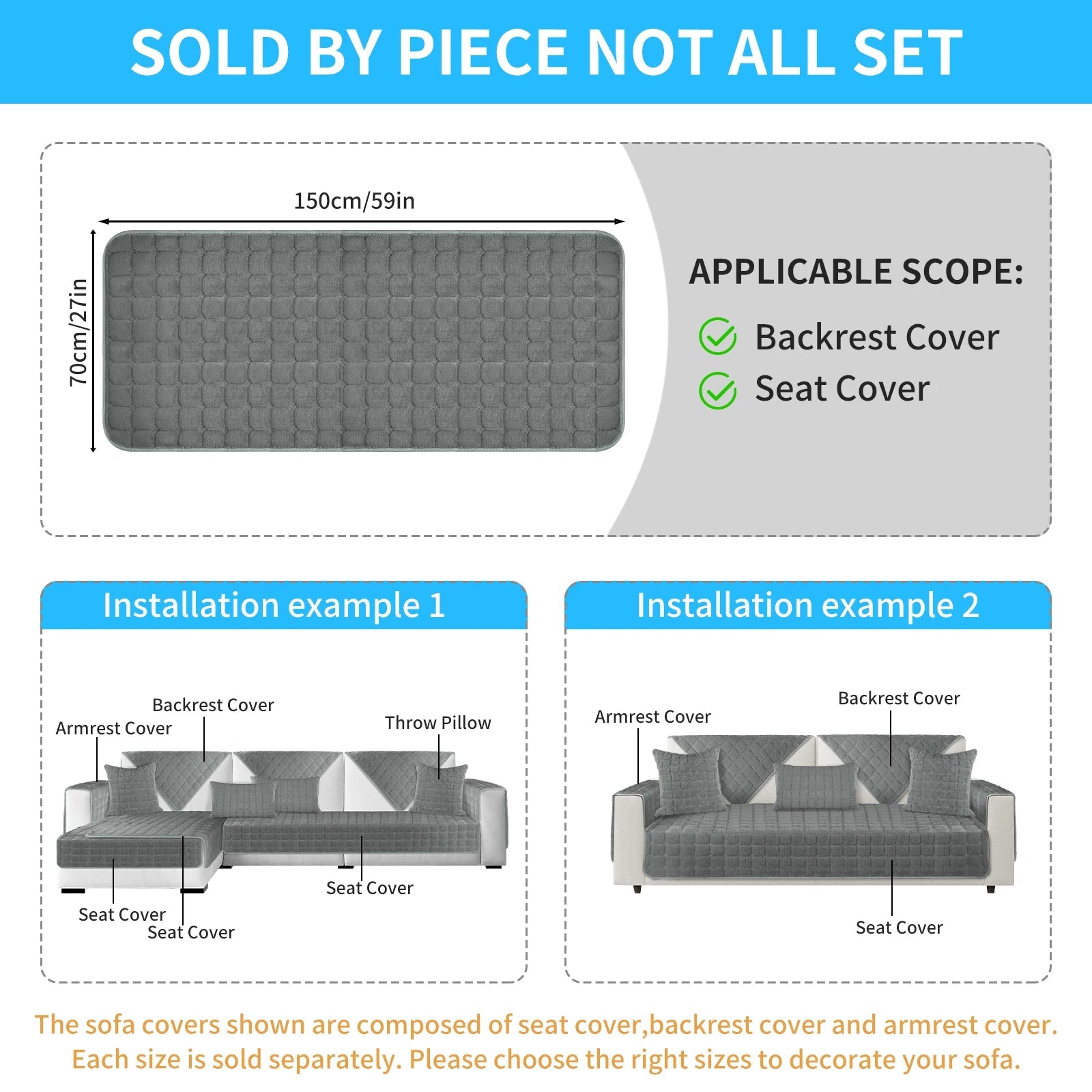 Velvoria | Samtsofa-Schutzbezug | Plüsch, Steppung & Weich | Rutschfester, Waschbarer Möbelbezug für Couch & Ecksofa