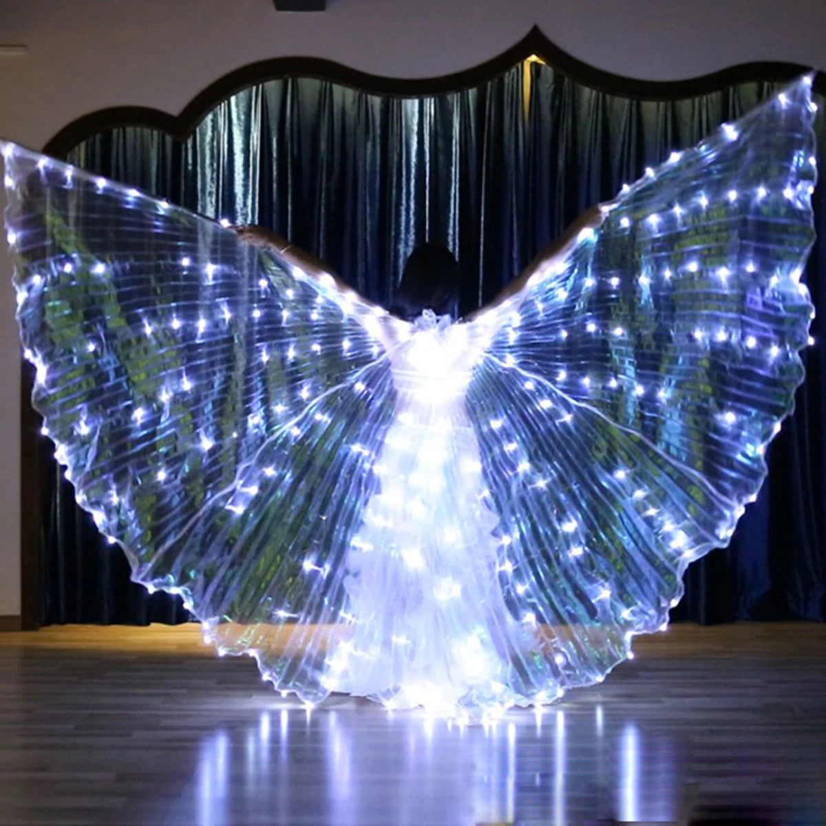 LED-Flügelkostüm LumiWings | Beleuchteter Feenumhang | 140 cm / 110 cm | Inklusive Teleskopstäben & Schalter | Ideal für Bühne, Party & Show