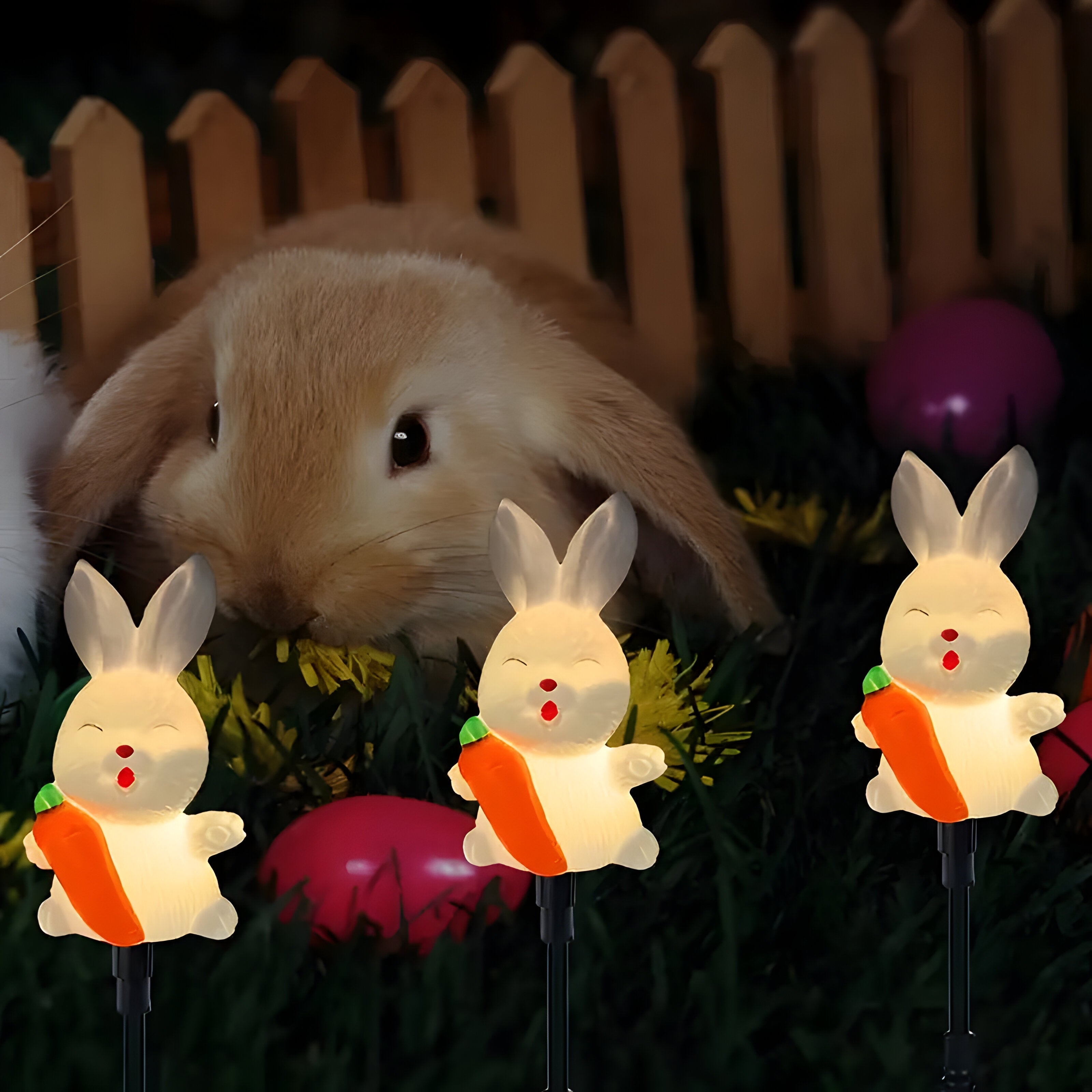 EasterGlow Solar Osterhasenlichter | LED Figuren im 6er-Set | Wetterfest & Stromsparend | Für Garten, Terrasse & Wege