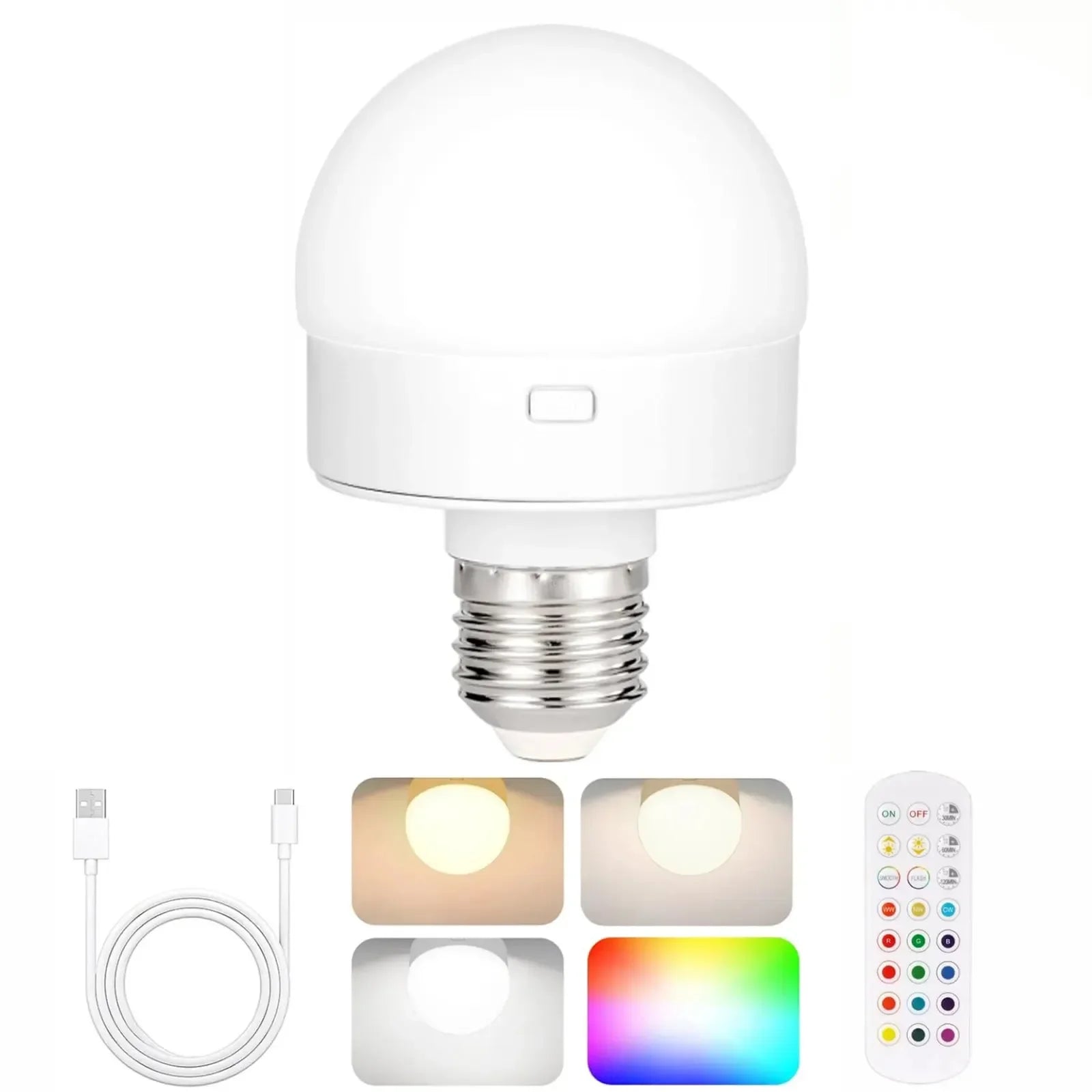 LumoVera | Wiederaufladbare LED-Lampe mit Fernbedienung | RGB & 3 Farbmodi | E27-Fassung | Dimmbar mit Timer | USB-C- und Batterieladung