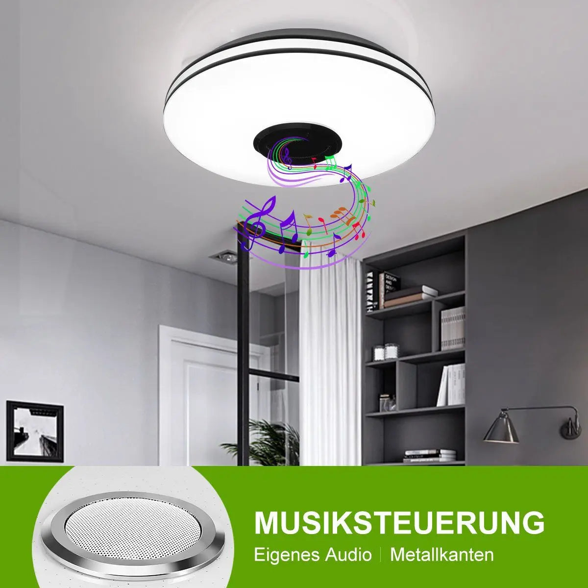 Auralite Smart Deckenleuchte | RGB LED Deckenleuchte | Bluetooth Lautsprecher & Fernbedienung inklusive | Dimmbar mit App-Steuerung | 36W
