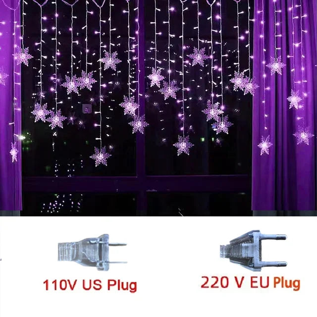 SnowGleam LED Schneeflocken Lichterkette | 3,2 m Vorhanglicht | 8 Beleuchtungsmodi | IP44 Wasserdicht | Weihnachts- & Partydekoration
