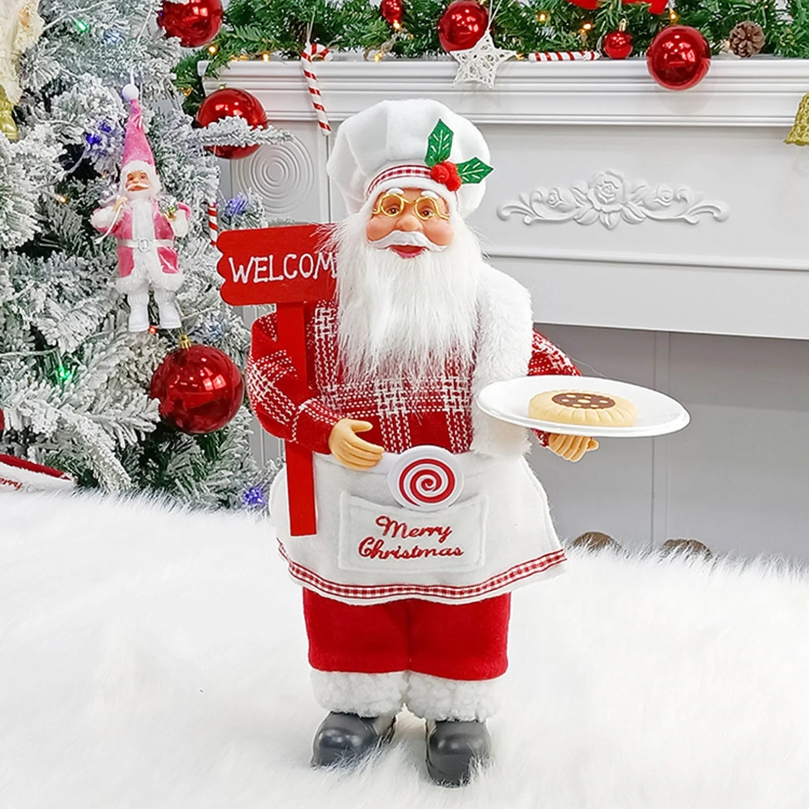 Weihnachtsfigur MerryClaus | Weihnachtsmann Sitzend & Stehend | 30 cm Dekorationsfigur | Für Kamin, Tisch & Baumschmuck